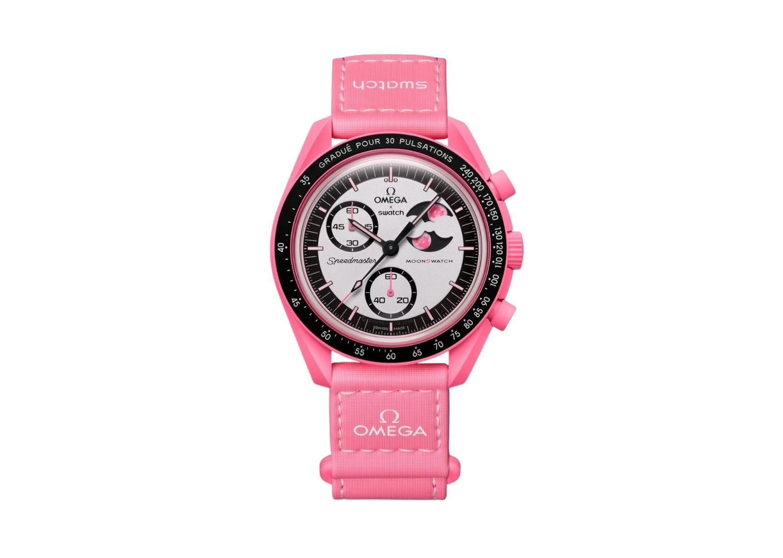 swatch x omega bioceramic moonswatch mission to the pink moon 1