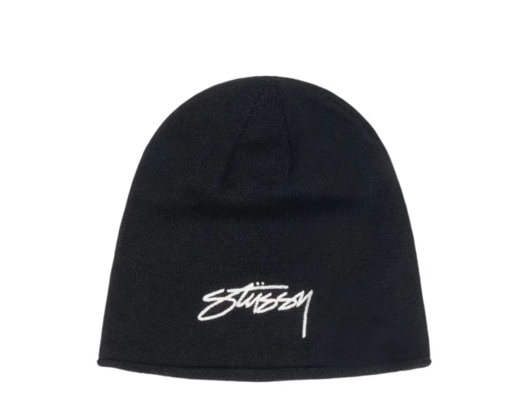 stussy chain stitch rolled edge skullcap black 1