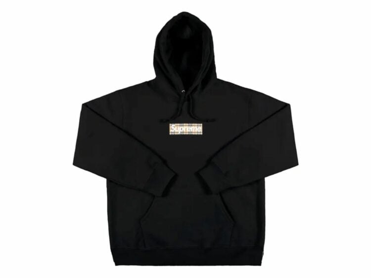 supreme burberry box logo hooded sweatshirt black 1