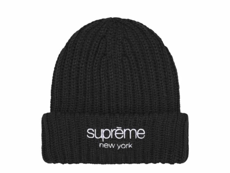 supreme chunky rib classic logo beanie black 1