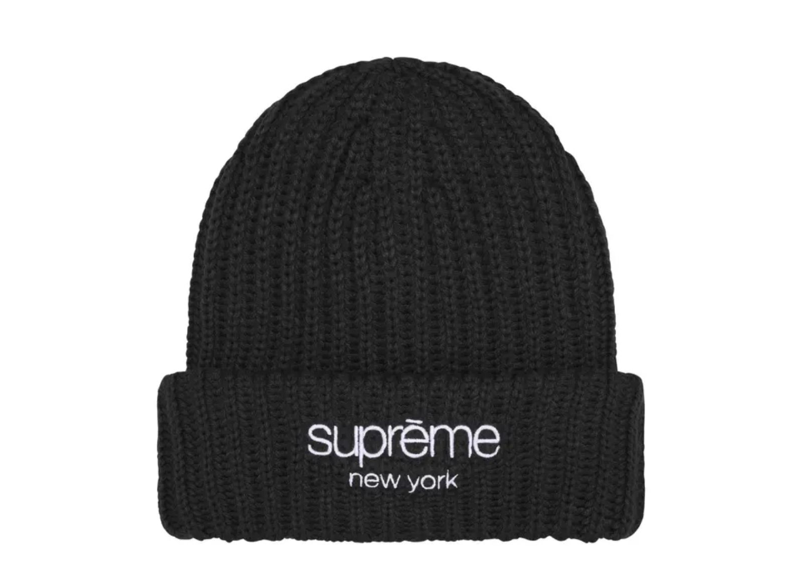 supreme chunky rib classic logo beanie black 1
