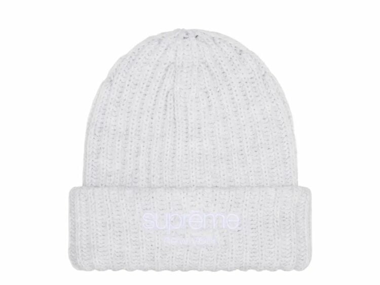 supreme chunky rib classic logo beanie white 1