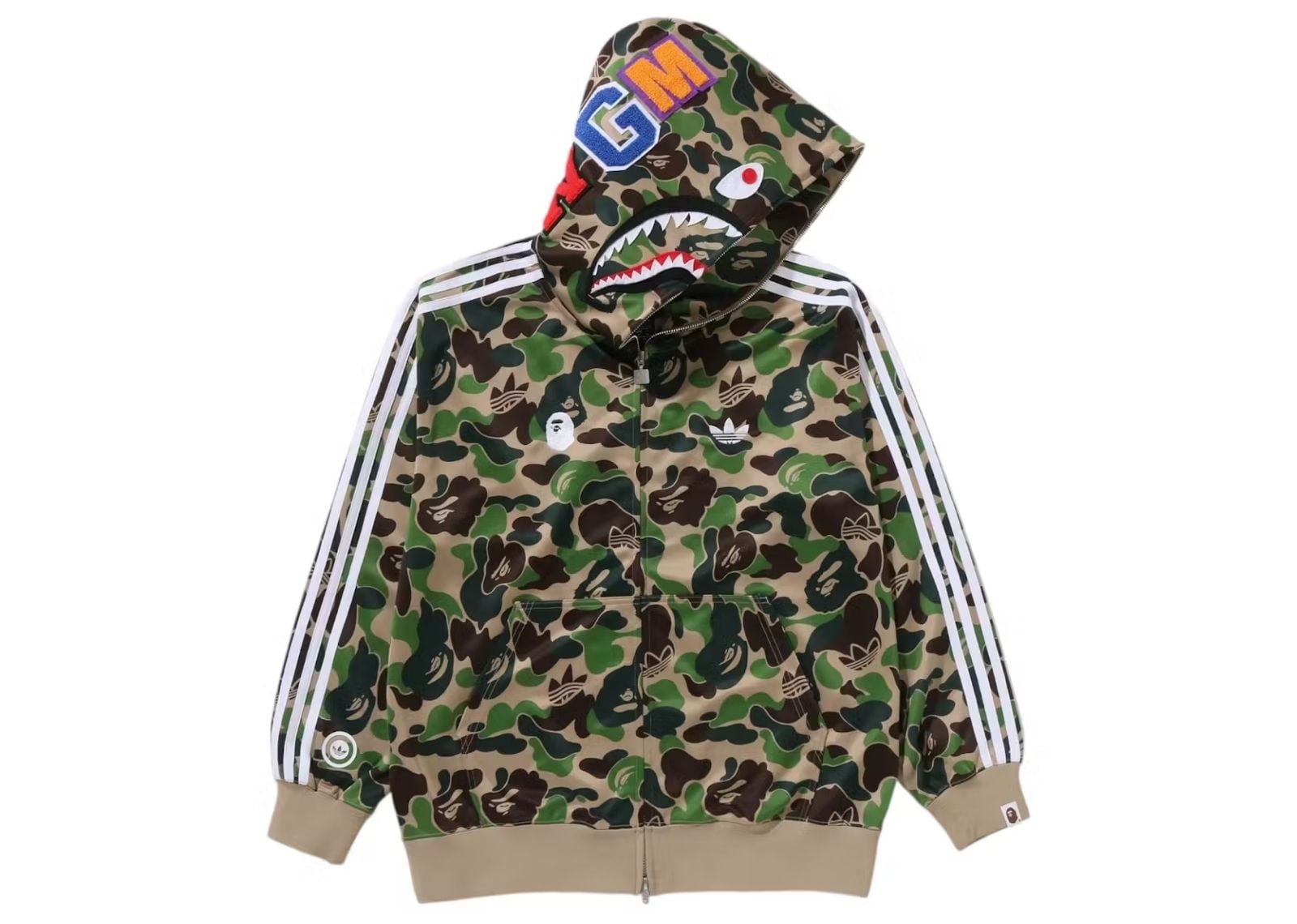 adidas x bape relaxed fit track camo shark full zip hoodie green 1 1