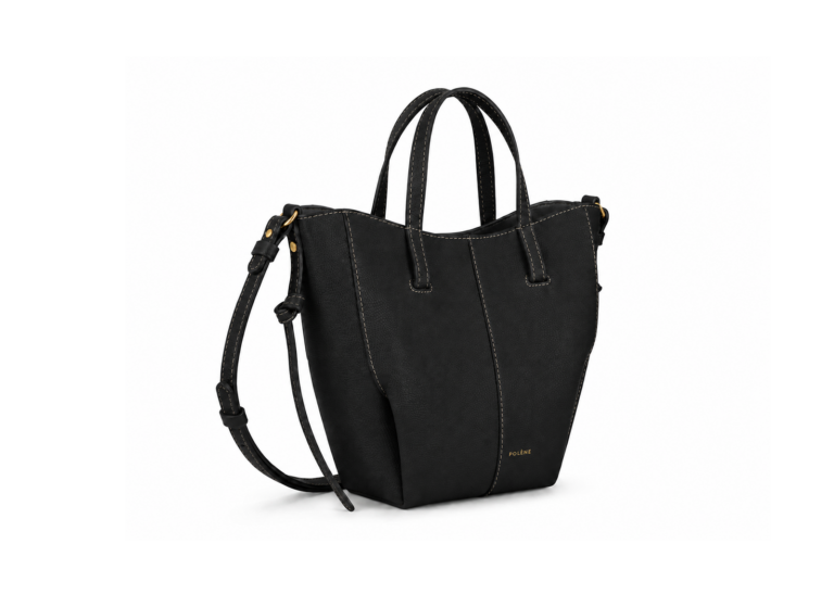 Polène Cyme Tote Nano Edition Textured Black with Ecru Stitching