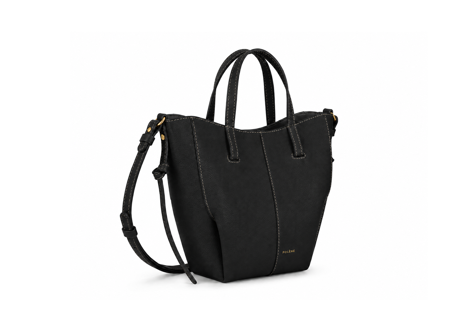 Polène Cyme Tote Nano Edition Textured Black with Ecru Stitching