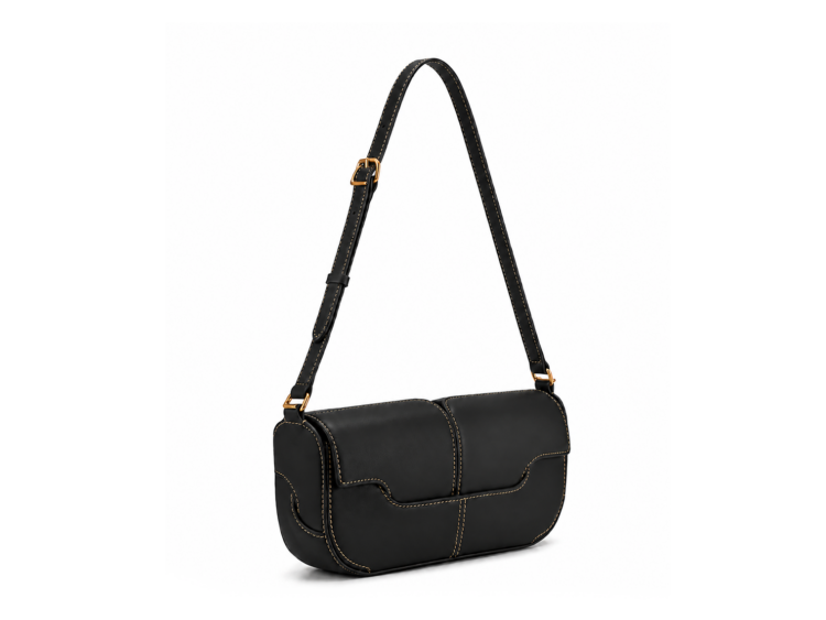 Polène Osmo Edition Smooth Black with Ecru Stitching