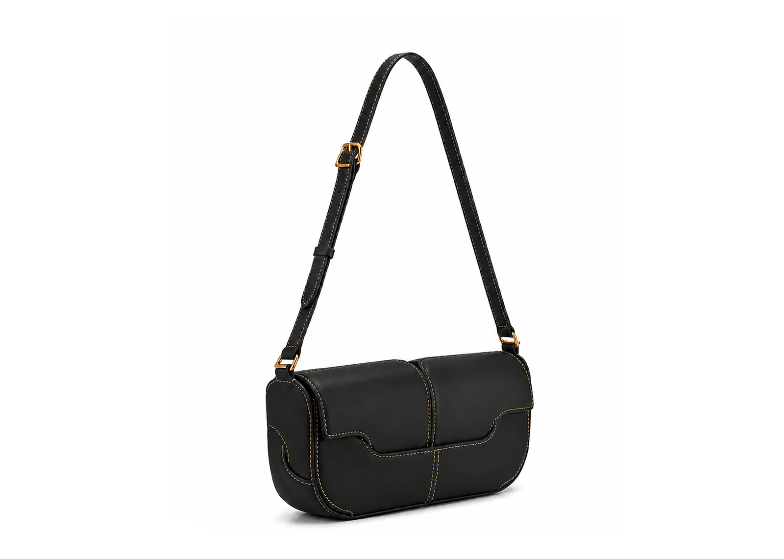 Polène Osmo Edition Smooth Black with Ecru Stitching