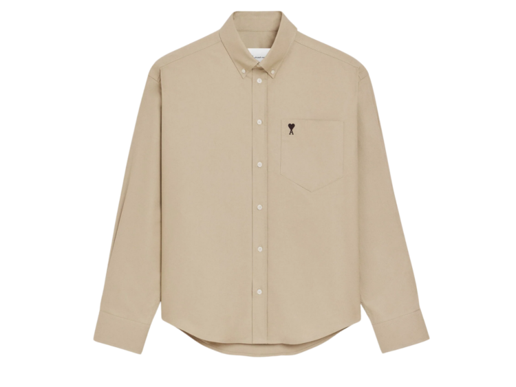 ami paris ami de coeur boxy embroidered shirt beige 1 1