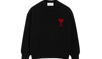 Ami Paris Ami De Coeur Contrasted Crewneck Merino Wool Sweater Black Red