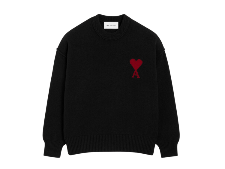 ami paris ami de coeur contrasted crewneck merino wool sweater black red 1 1
