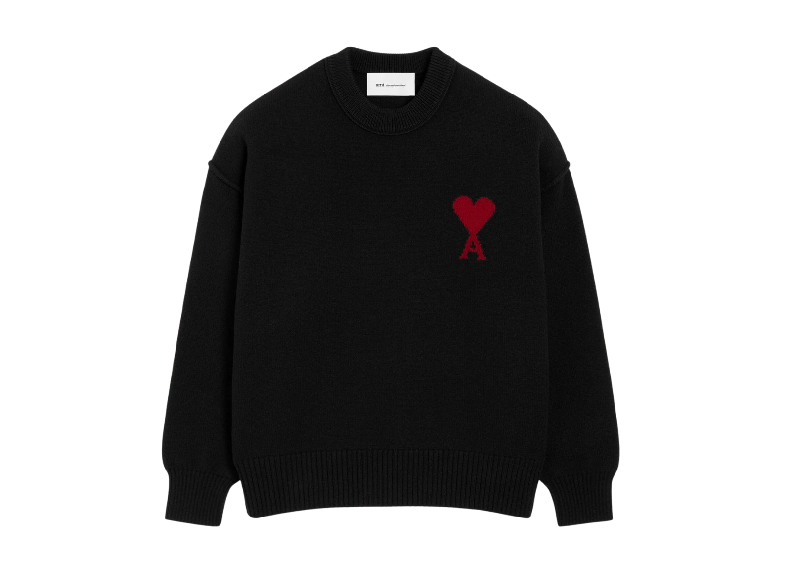 ami paris ami de coeur contrasted crewneck merino wool sweater black red 1 1