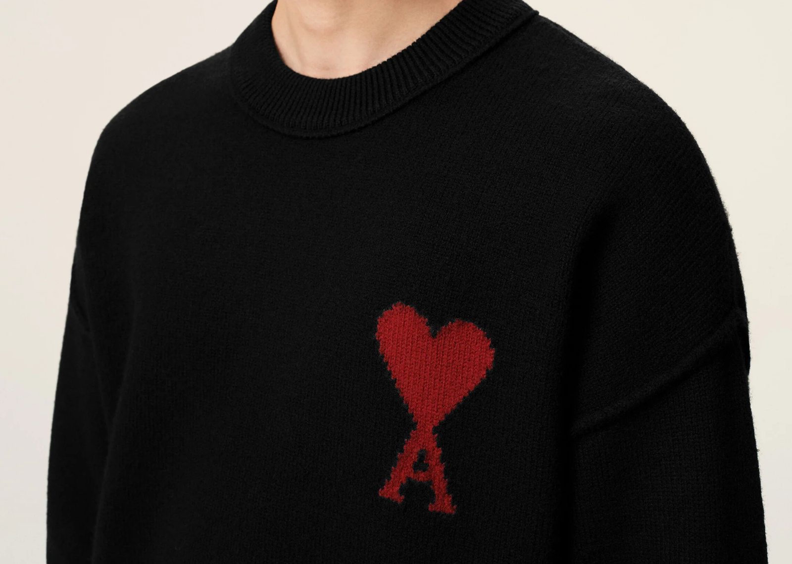 ami paris ami de coeur contrasted crewneck merino wool sweater black red 2 1