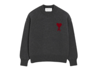 ami paris ami de coeur contrasted crewneck merino wool sweater grey red 1 1