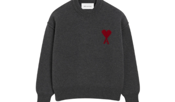 Ami Paris Ami De Coeur Contrasted Crewneck Merino Wool Sweater Grey Red