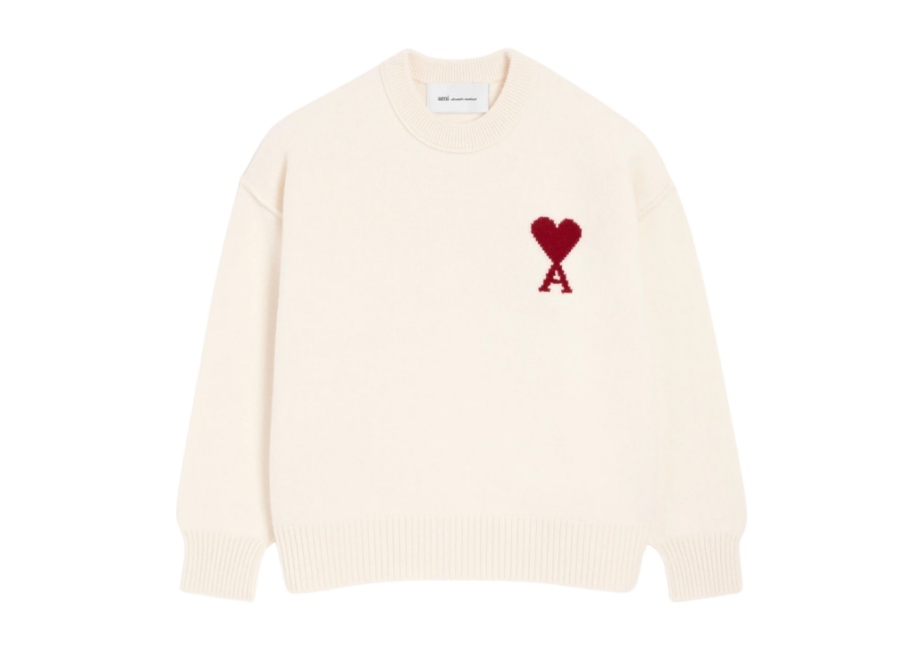 Ami Paris Ami De Coeur Contrasted Crewneck Merino Wool Sweater