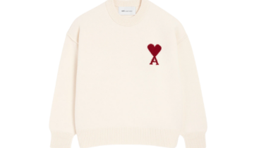 Ami Paris Ami De Coeur Contrasted Crewneck Merino Wool Sweater White Red