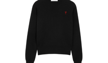 Ami Paris Ami De Coeur Contrasted Crewneck Wool Sweater Black