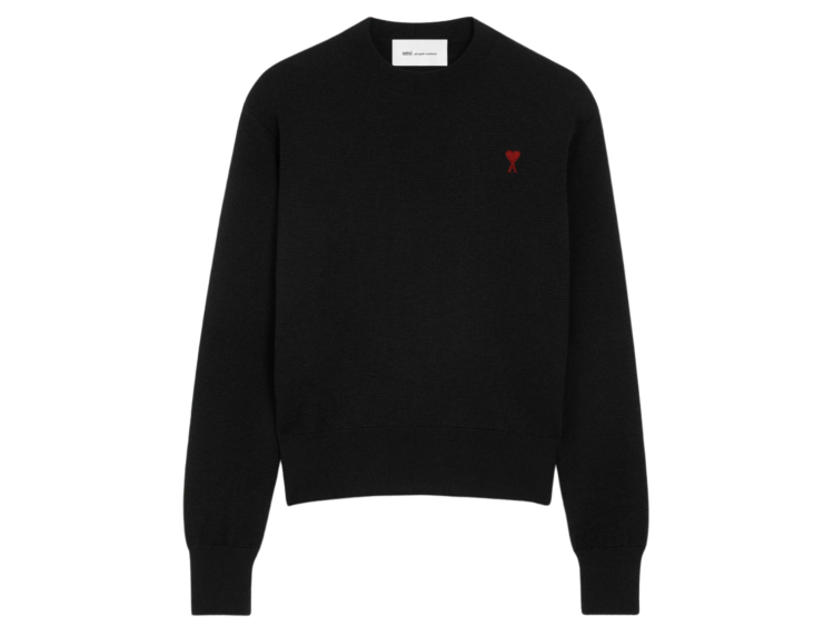 ami paris ami de coeur contrasted crewneck wool sweater black 1 1