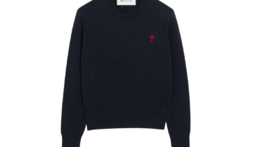 Ami Paris Ami De Coeur Contrasted Crewneck Wool Sweater Blue