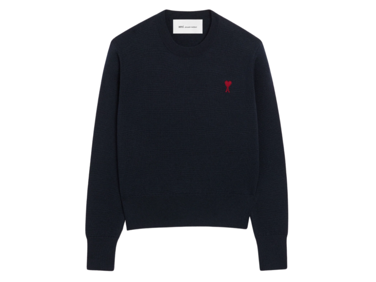 ami paris ami de coeur contrasted crewneck wool sweater blue 1 1