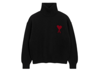 ami paris ami de coeur contrasted funnel neck merino wool sweater black 1 1