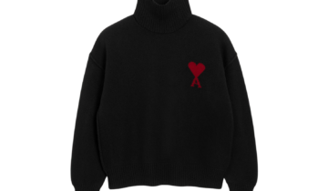 Ami Paris Ami De Coeur Contrasted Funnel Neck Merino Wool Sweater Black