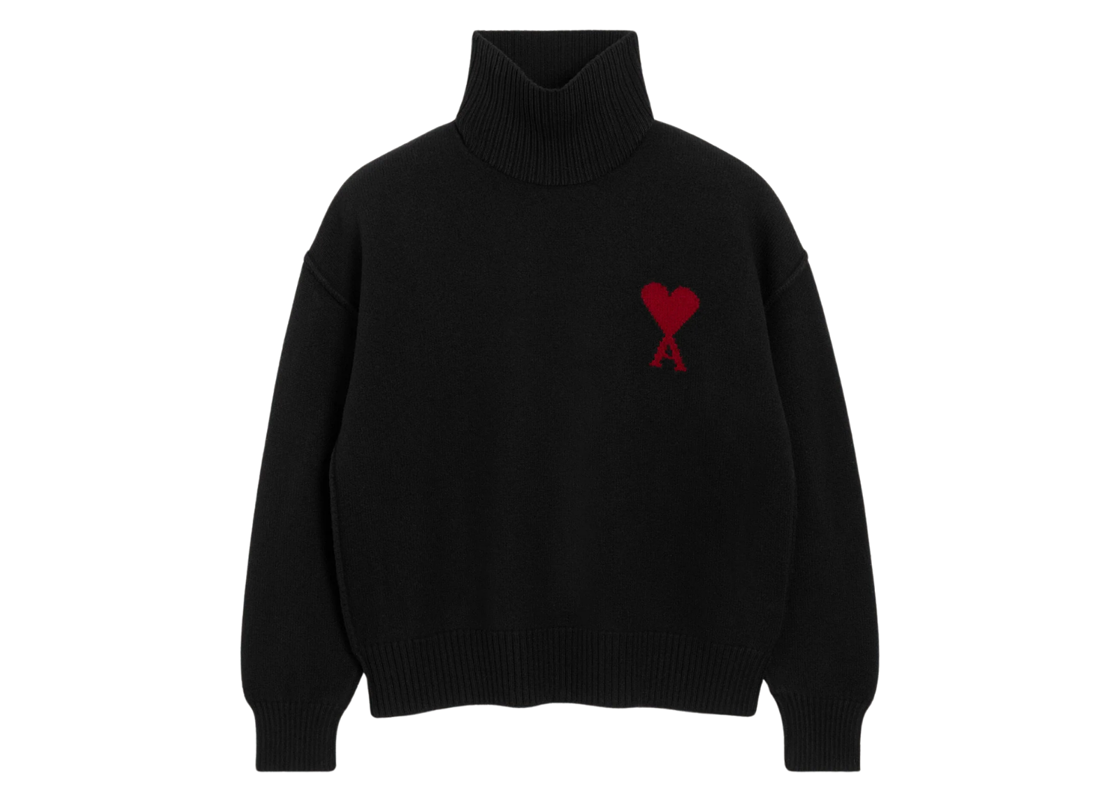 ami paris ami de coeur contrasted funnel neck merino wool sweater black 1 1