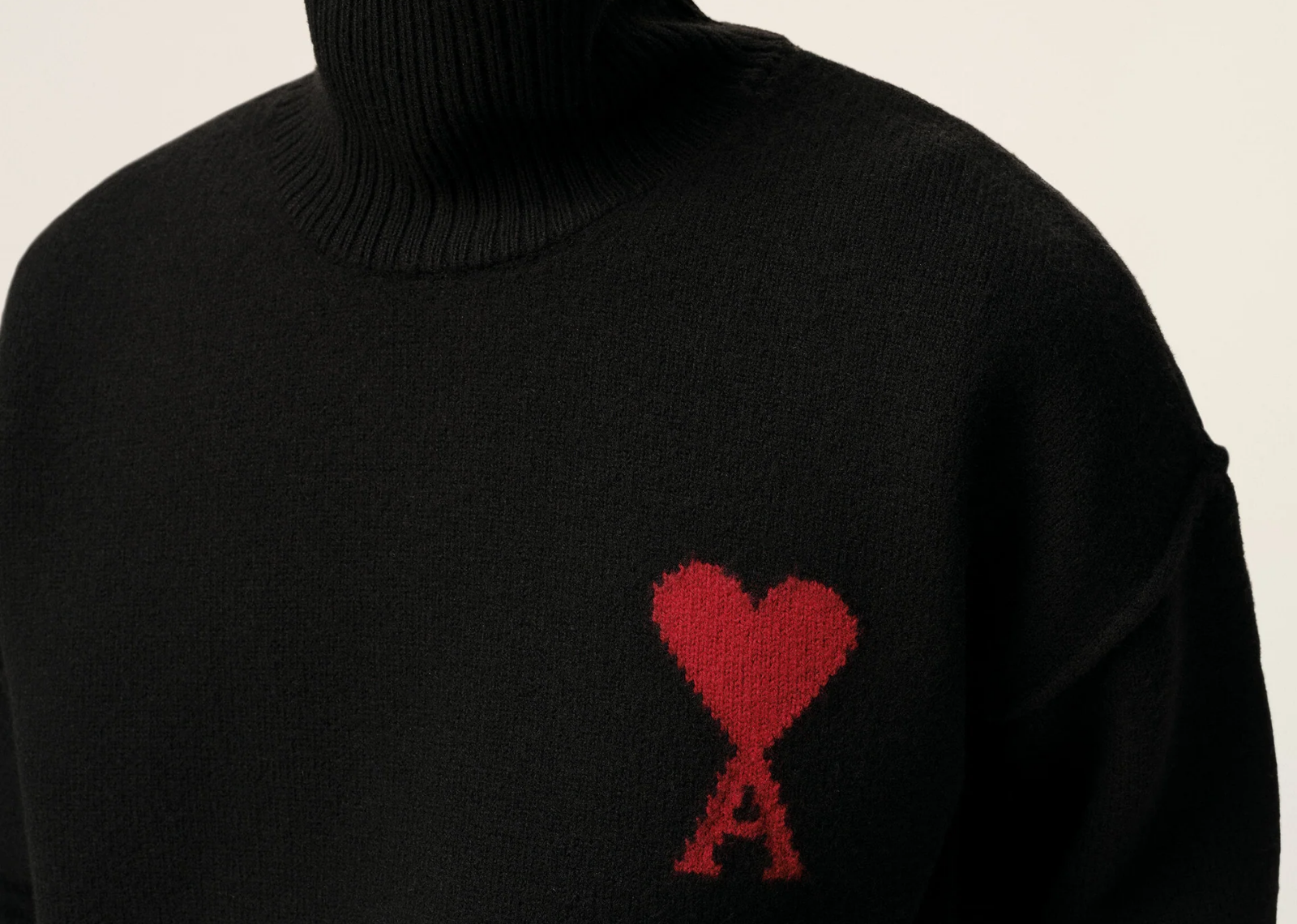 ami paris ami de coeur contrasted funnel neck merino wool sweater black 2 1