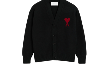 Ami Paris Ami De Coeur Contrasted Merino Wool Cardigan Black Red