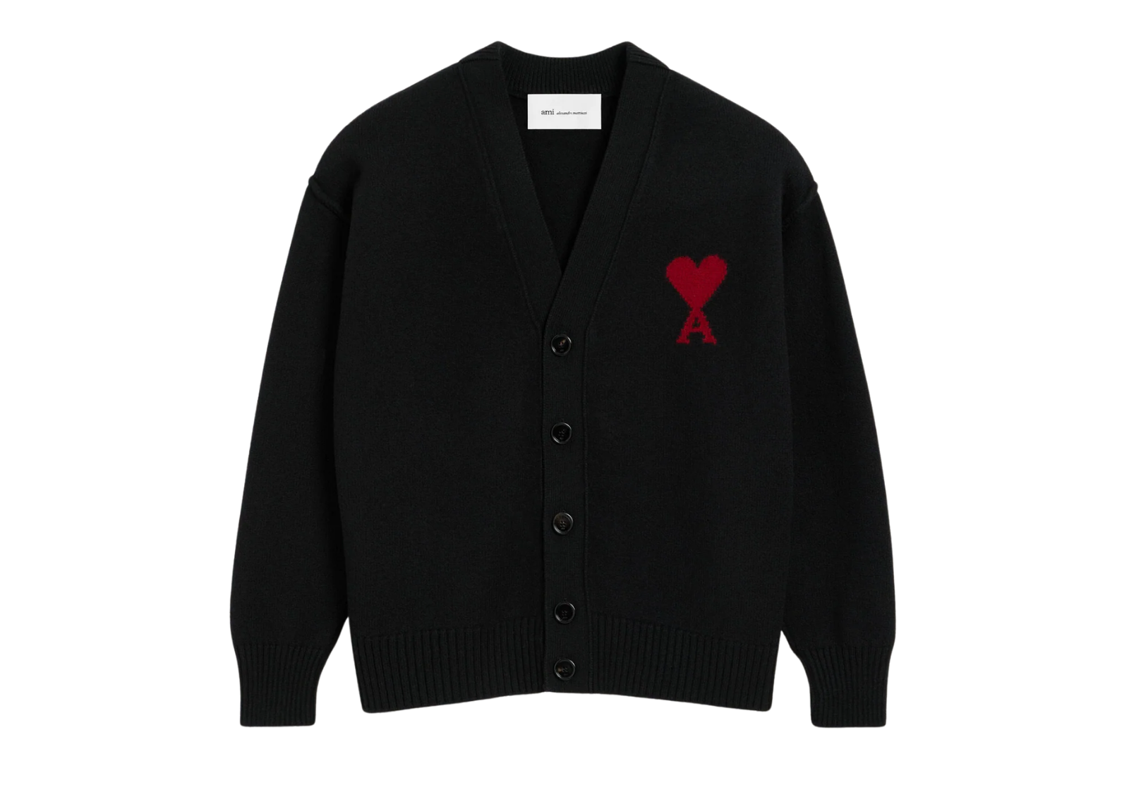 ami paris ami de coeur contrasted merino wool cardigan black red 1 1