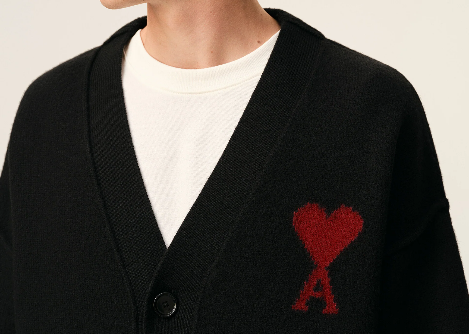 ami paris ami de coeur contrasted merino wool cardigan black red 2 1