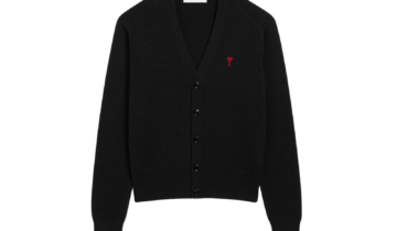 Ami Paris Ami De Coeur Contrasted Merino Wool Cardigan Black