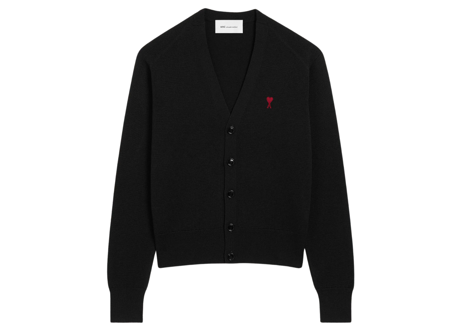 ami paris ami de coeur contrasted merino wool cardigan black 1 1