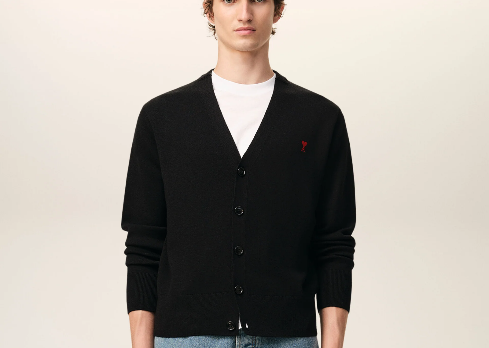 ami paris ami de coeur contrasted merino wool cardigan black 2 1