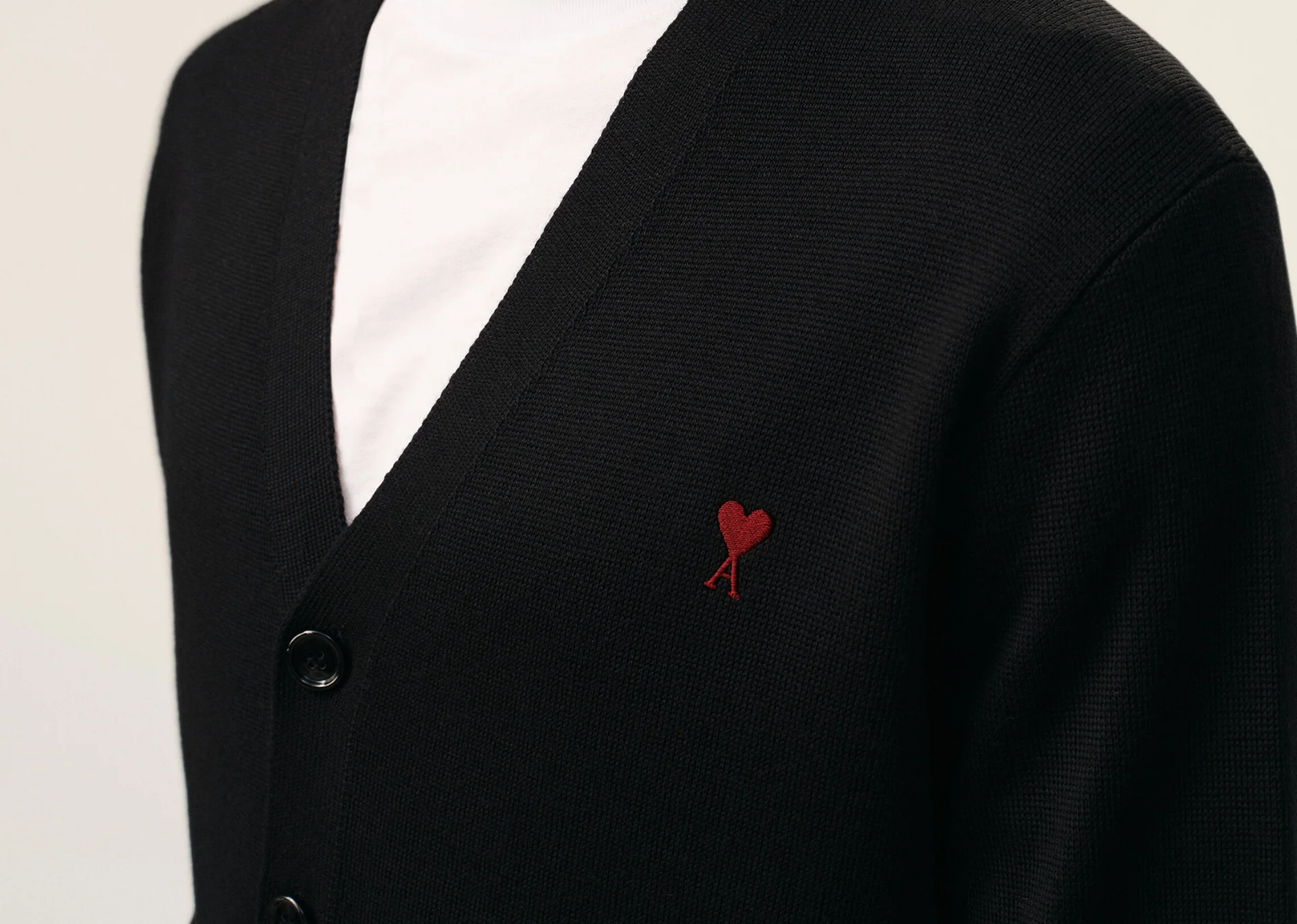 ami paris ami de coeur contrasted merino wool cardigan black 3 1