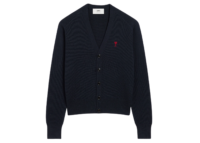 Ami Paris Ami De Coeur Contrasted Merino Wool Cardigan Blue