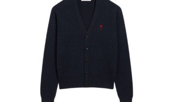 Ami Paris Ami De Coeur Contrasted Merino Wool Cardigan Blue