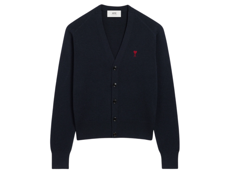 ami paris ami de coeur contrasted merino wool cardigan blue 1 1