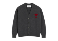 ami paris ami de coeur contrasted merino wool cardigan grey red 1 1