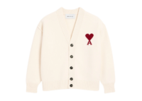 Ami Paris Ami De Coeur Contrasted Merino Wool Cardigan White Red