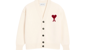 Ami Paris Ami De Coeur Contrasted Merino Wool Cardigan White Red