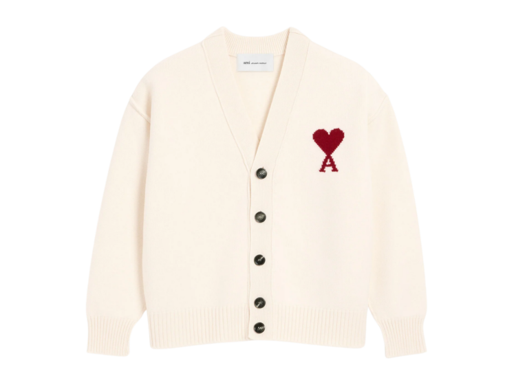 ami paris ami de coeur contrasted merino wool cardigan white red 1 1