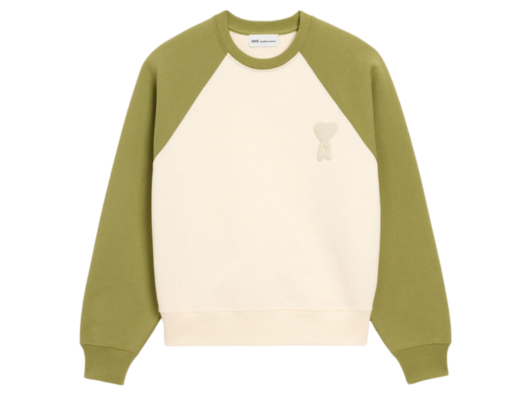 ami paris ami de coeur cotton knitted sweatshirt whitegreen 1 1
