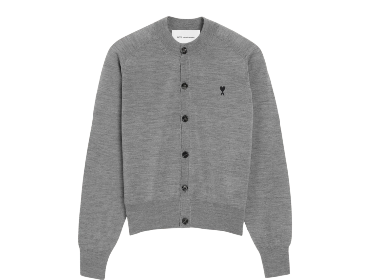ami paris ami de coeur crewneck cardigan grey 1 1
