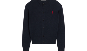 Ami Paris Ami De Coeur Crewneck Wool Cardigan Blue
