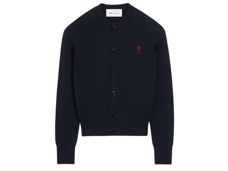 ami paris ami de coeur crewneck wool cardigan blue 1 1