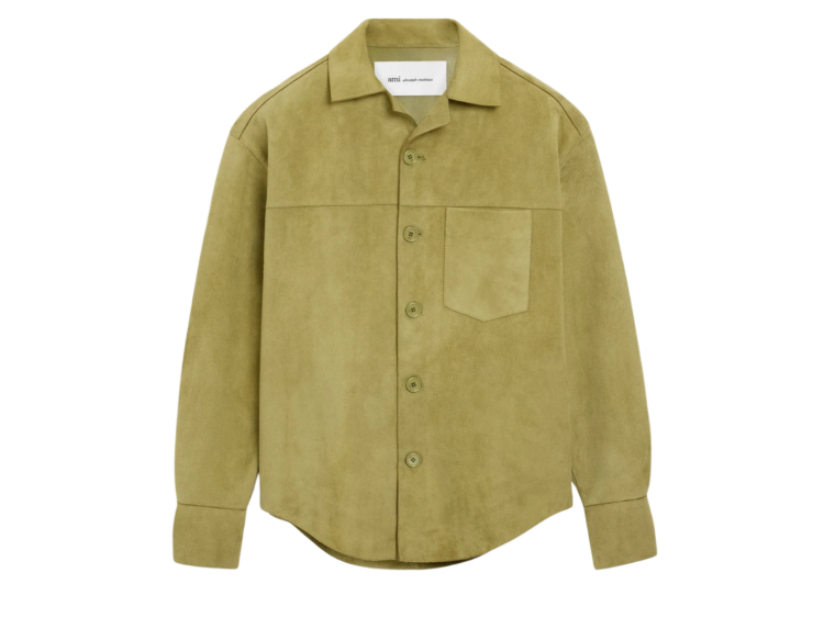 ami paris ami de coeur leather overshirt green 1 1
