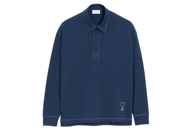 Ami Paris Ami De Coeur Long Sleeves Polo Blue