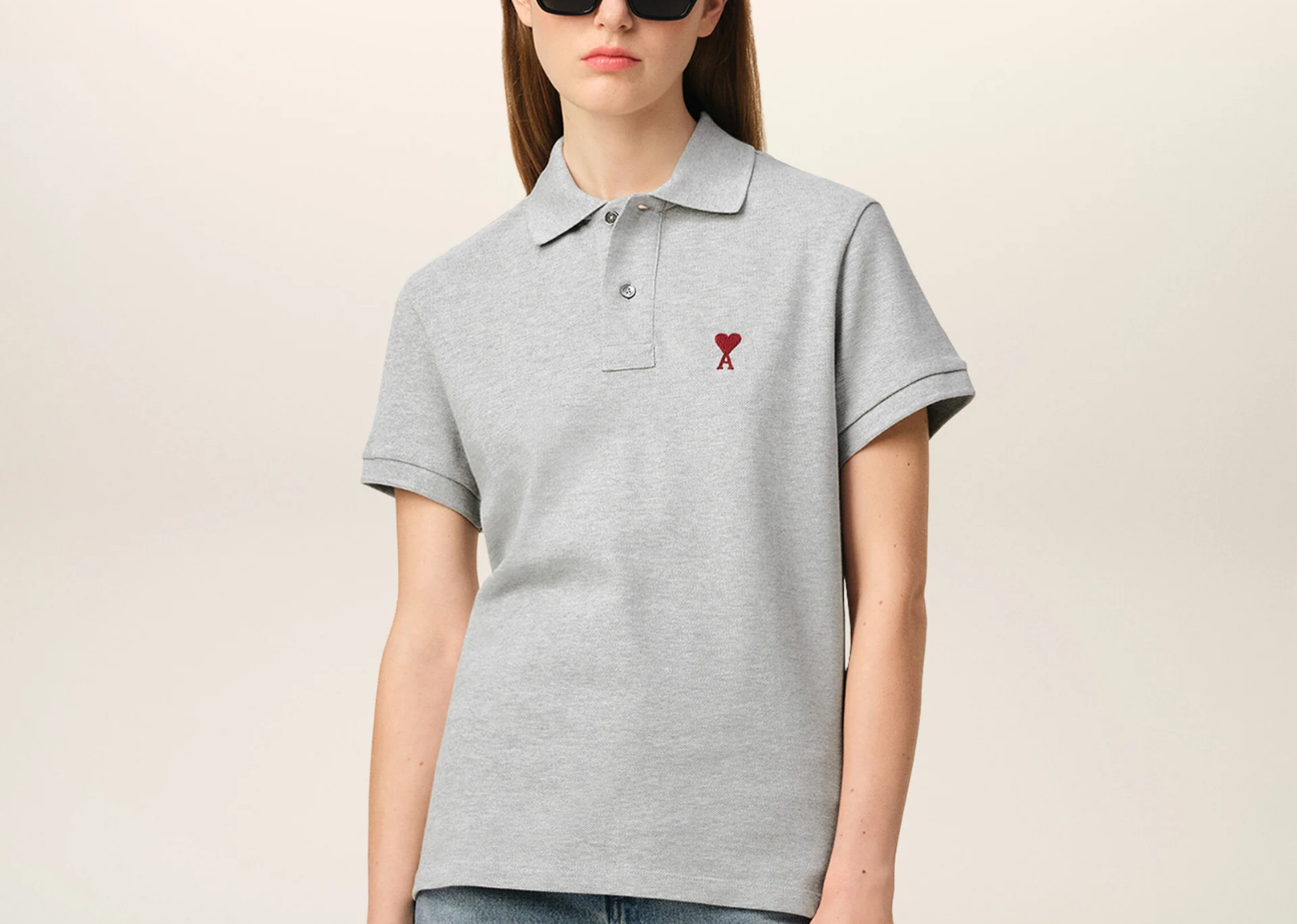 ami paris ami de coeur polo shirt grey red 2 1