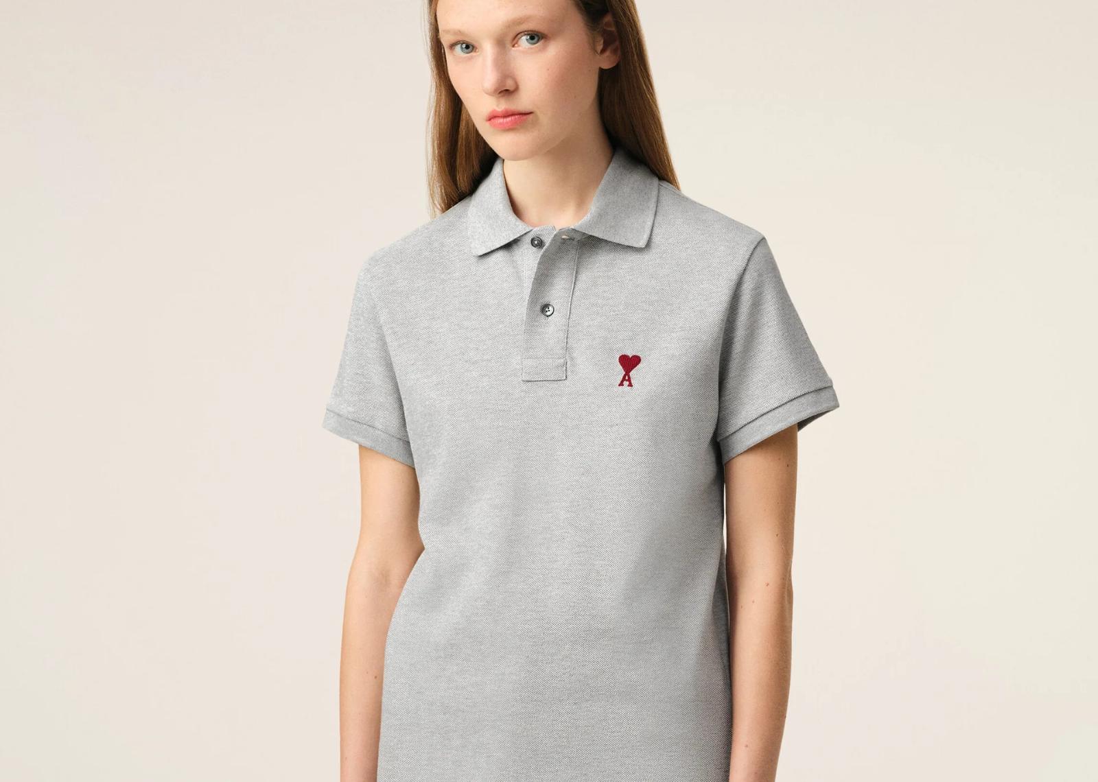 ami paris ami de coeur polo shirt grey red 3 1